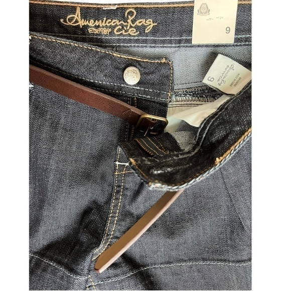 American Rag Blue Cuffed Brown & Gold Belted Jeans Shorts Flap Pocket Size 9 NWT - Picture 11 of 15